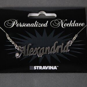 ALEXANDRIA Name Silvertone Rhinestone 14.5" w 4.5" Multi Ring Ext Necklace